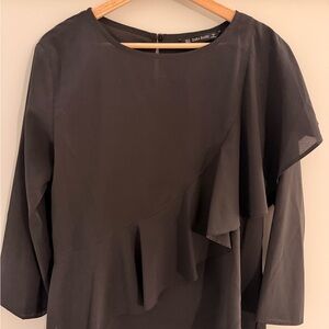 Zara Black Asymmetrical Ruffle Blouse
